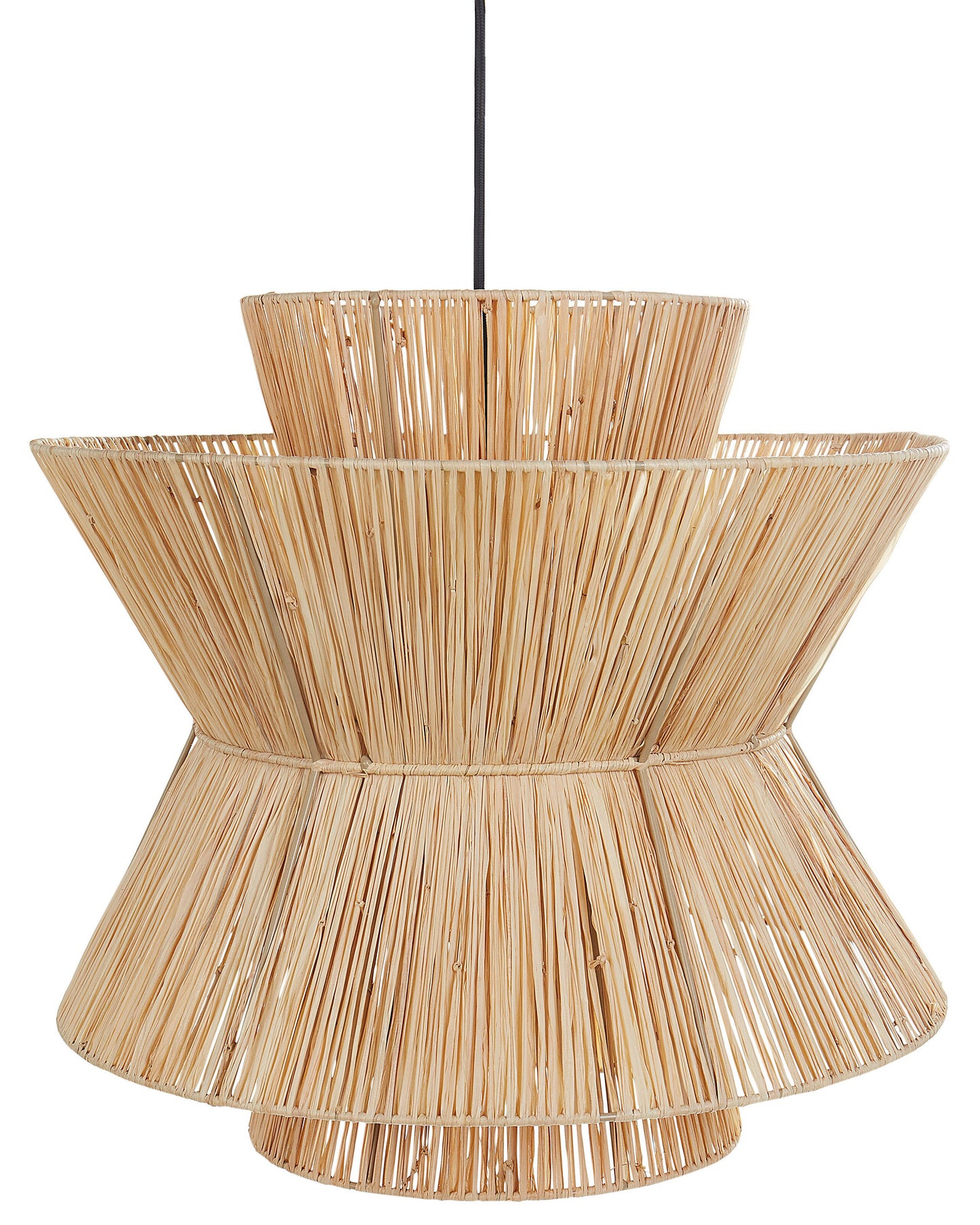 Boho Pendant Lamp Natural Straw Shade Black Iron Base
