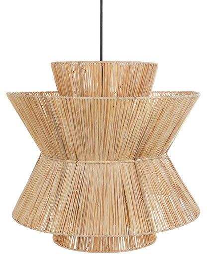 Boho Pendant Lamp Natural Straw Shade Black Iron Base