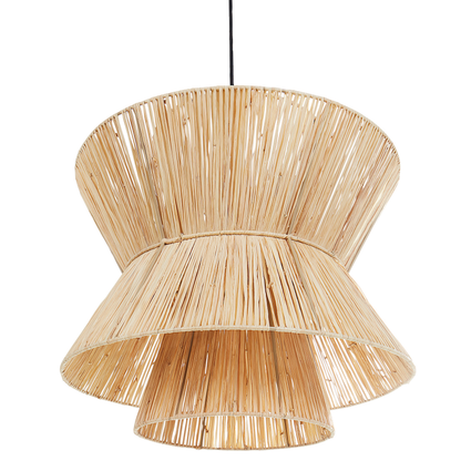 Boho Pendant Lamp Natural Straw Shade Black Iron Base