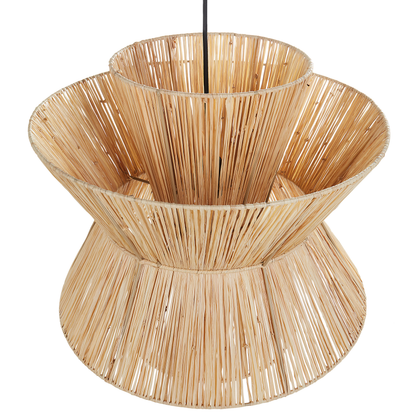 Boho Pendant Lamp Natural Straw Shade Black Iron Base
