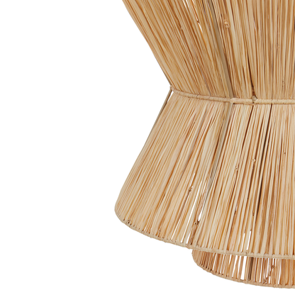 Boho Pendant Lamp Natural Straw Shade Black Iron Base