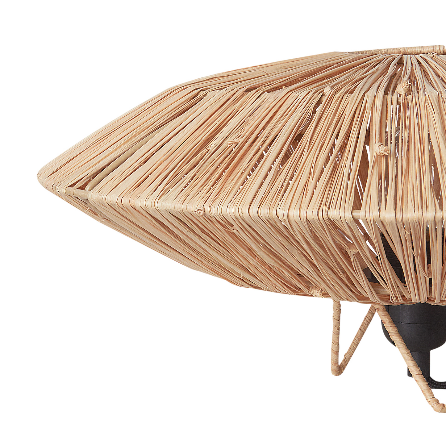 Table Lamp Natural Straw Shade Black Iron Base Bedside Light