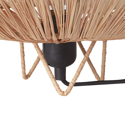 Table Lamp Natural Straw Shade Black Iron Base Bedside Light