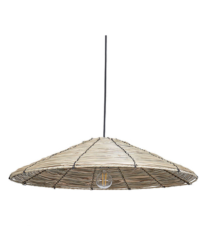 Seagrass Pendant Lamp Black Iron Base Boho Living Room