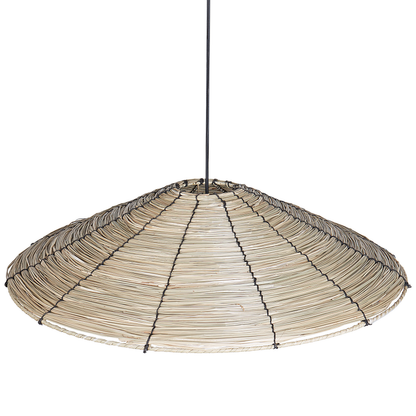 Seagrass Pendant Lamp Black Iron Base Boho Living Room