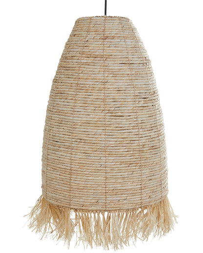 Pendant Lamp Natural Corn Husk Shade Black Iron Base