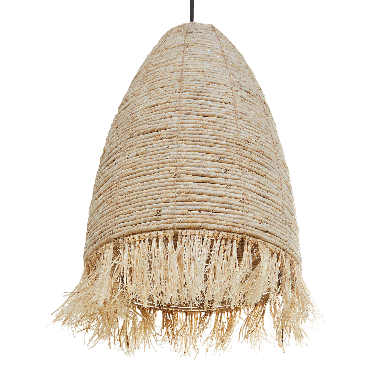 Pendant Lamp Natural Corn Husk Shade Black Iron Base