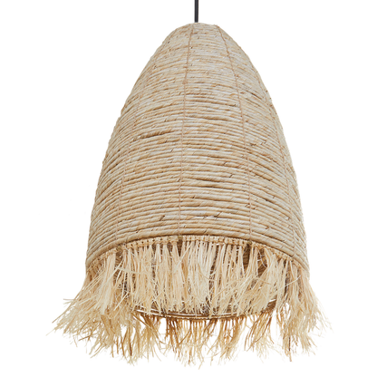 Pendant Lamp Natural Corn Husk Shade Black Iron Base