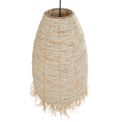 Pendant Lamp Natural Corn Husk Shade Black Iron Base