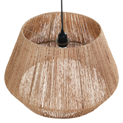 Pendant Lamp Natural Jute Shade Black Iron Base Hanging Light Living Room