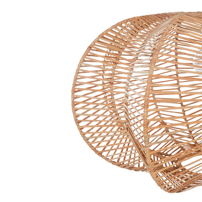 Natural Rattan Shade Pendant Lamp With Black Iron Base Boho