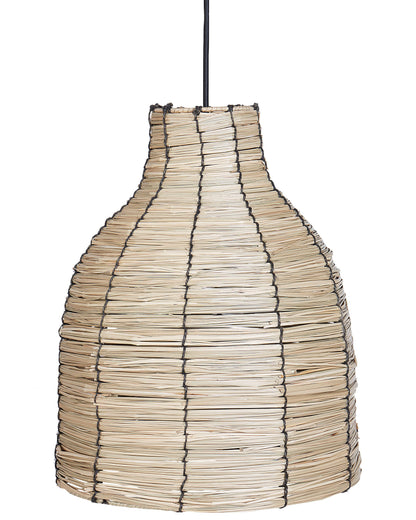 Natural Seagrass Pendant Lamp With Black Iron Base Boho Hanging Light Shade