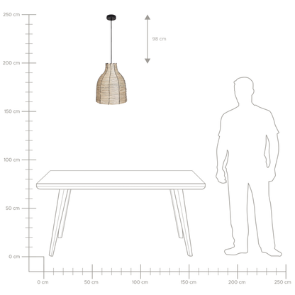 Natural Seagrass Pendant Lamp With Black Iron Base Boho Hanging Light Shade