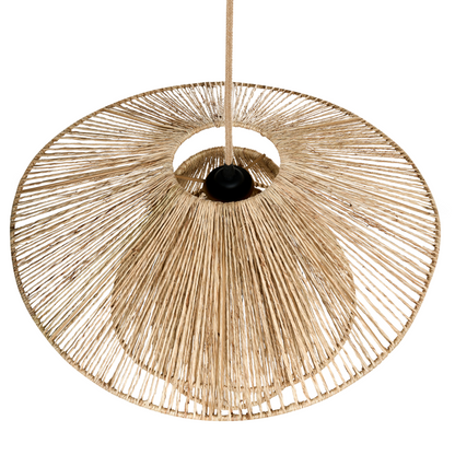 Pendant Lamp Natural Jute Shade Black Iron Base Hanging Light For Living Room