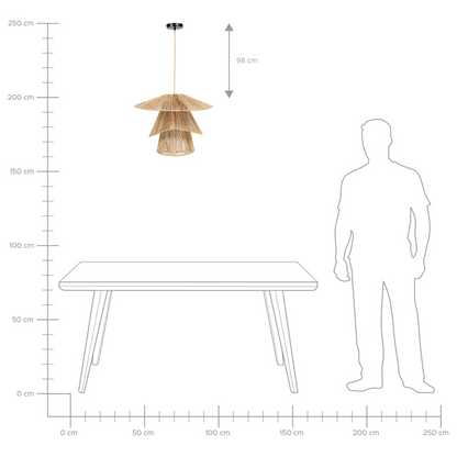 Pendant Lamp Natural Jute Shade Black Iron Base Hanging Light For Living Room