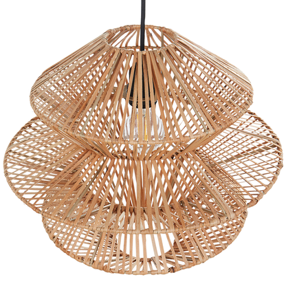 Handmade Pendant Lamp Natural Rattan Shade Black Iron Base Boho Rustic Hanging Light