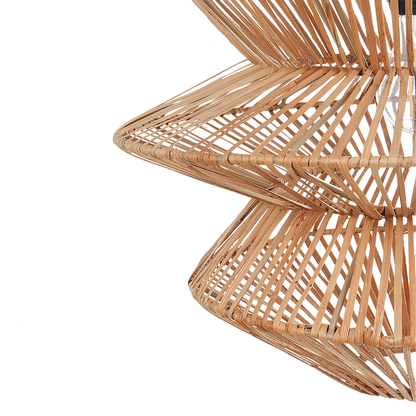 Handmade Pendant Lamp Natural Rattan Shade Black Iron Base Boho Rustic Hanging Light