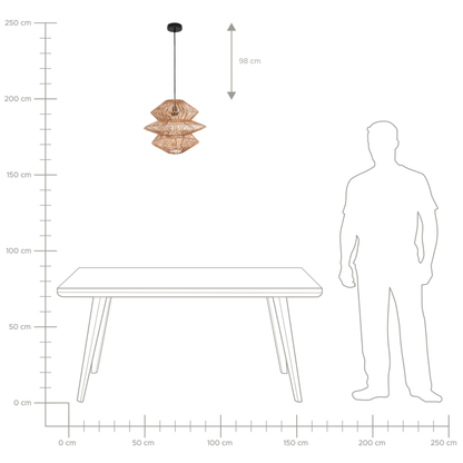 Handmade Pendant Lamp Natural Rattan Shade Black Iron Base Boho Rustic Hanging Light