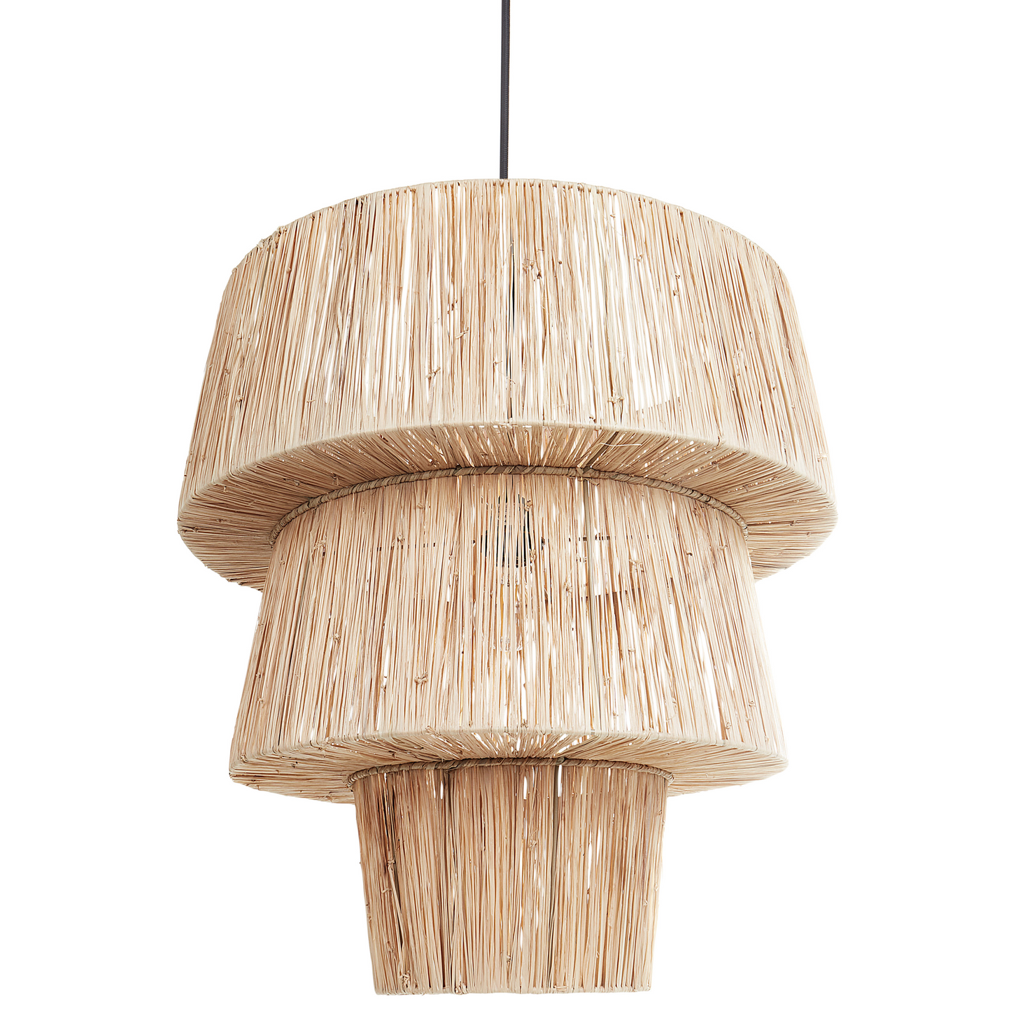 Natural Straw Pendant Lamp With Black Iron Base Rustic Boho Hanging Light