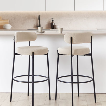 Boucle Bar Stool Set of 2 Beige with Black Steel Legs