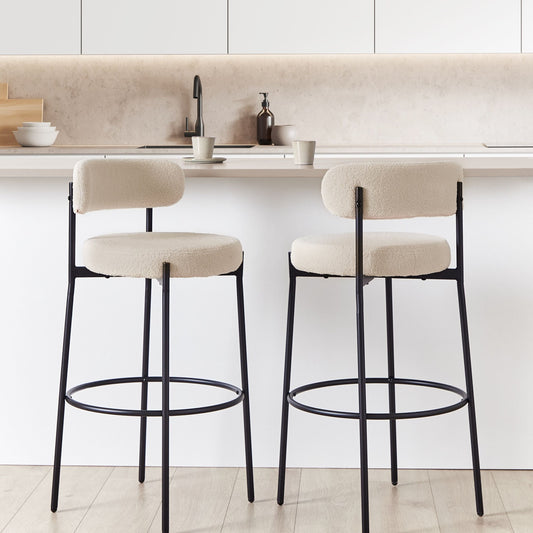 Boucle Bar Stool Set of 2 Beige with Black Steel Legs