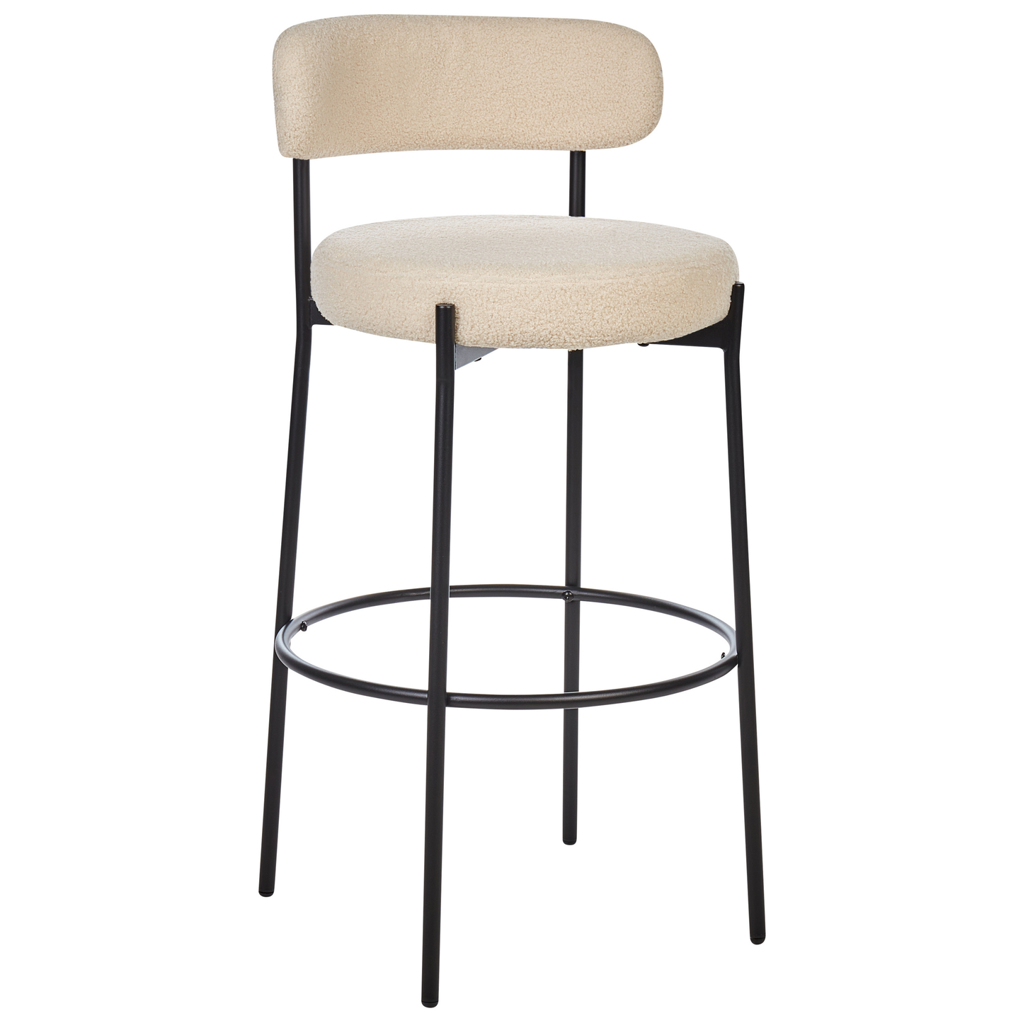 Boucle Bar Stool Set of 2 Beige with Black Steel Legs
