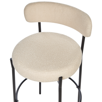 Boucle Bar Stool Set of 2 Beige with Black Steel Legs