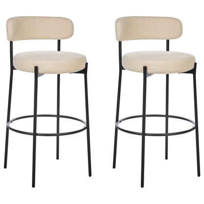 Boucle Bar Stool Set of 2 Beige with Black Steel Legs
