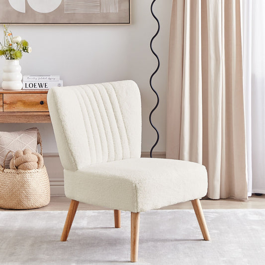 Armchair White Boucle Armless Chair Vertical Tufting