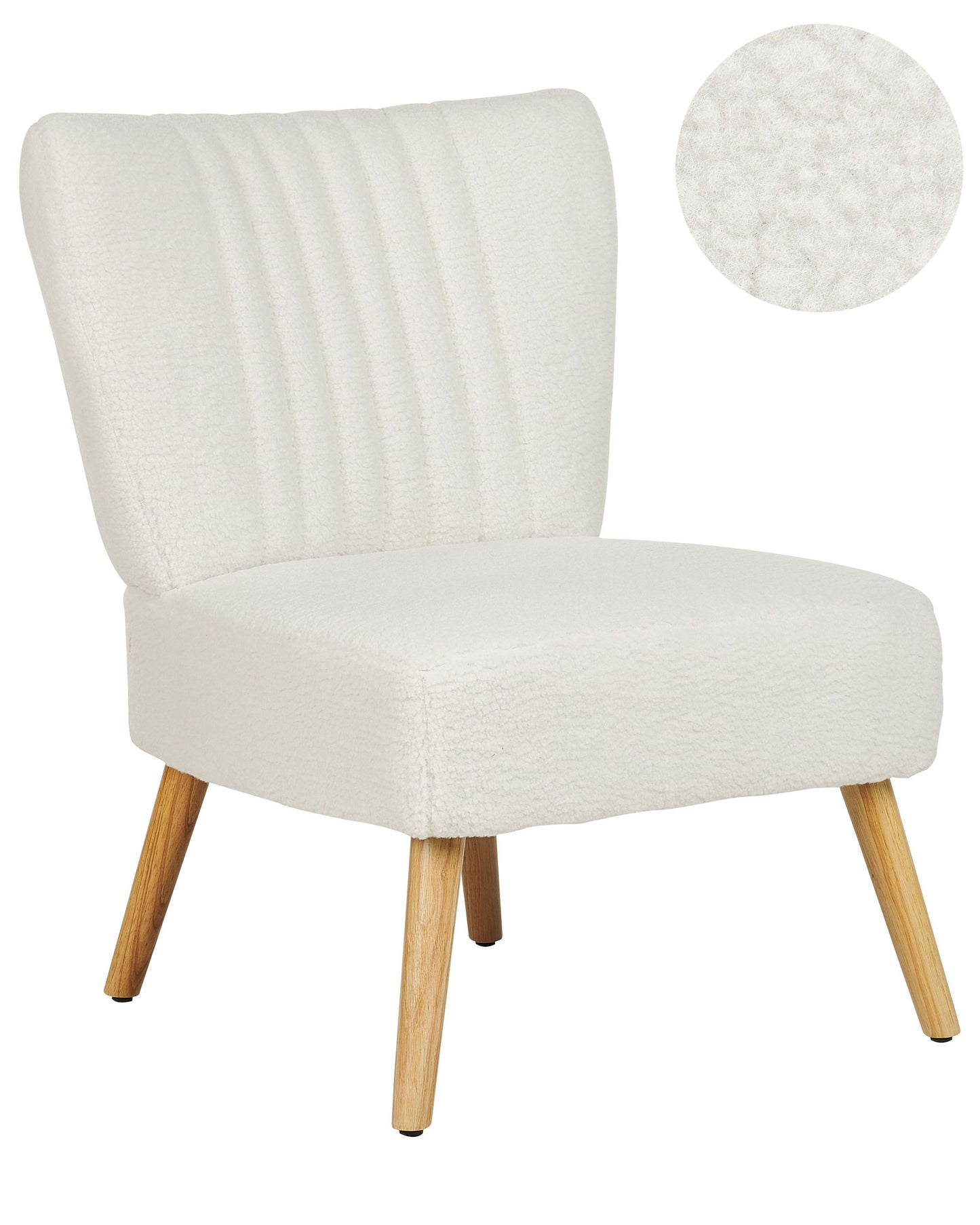 Armchair White Boucle Armless Chair Vertical Tufting