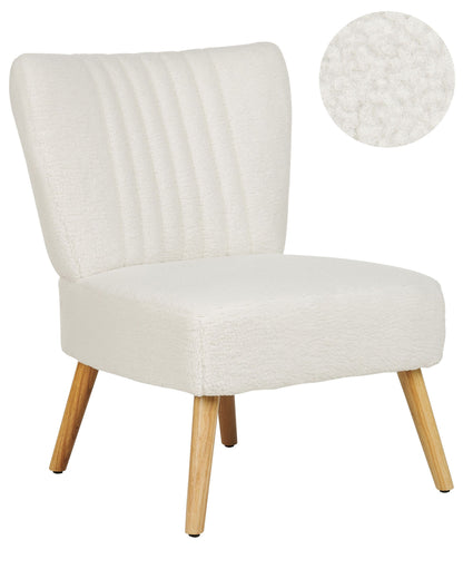 Armchair White Boucle Armless Chair Vertical Tufting