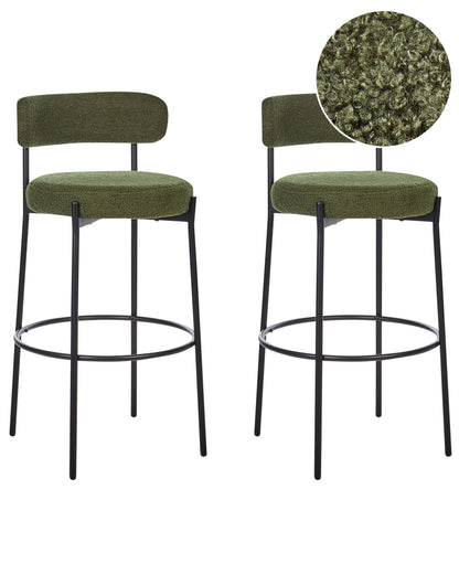 Dark Green Boucle Armless Bar Stools Set Of 2 Steel Legs