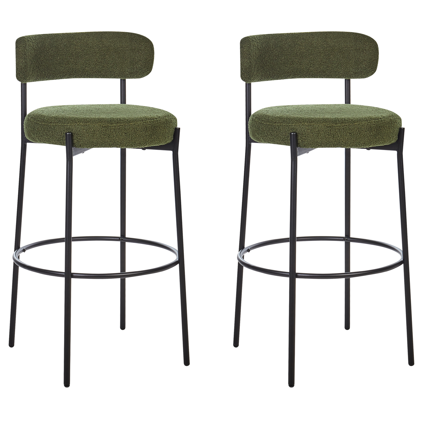 Dark Green Boucle Armless Bar Stools Set Of 2 Steel Legs