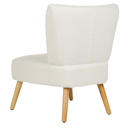 Armchair White Boucle Armless Chair Vertical Tufting