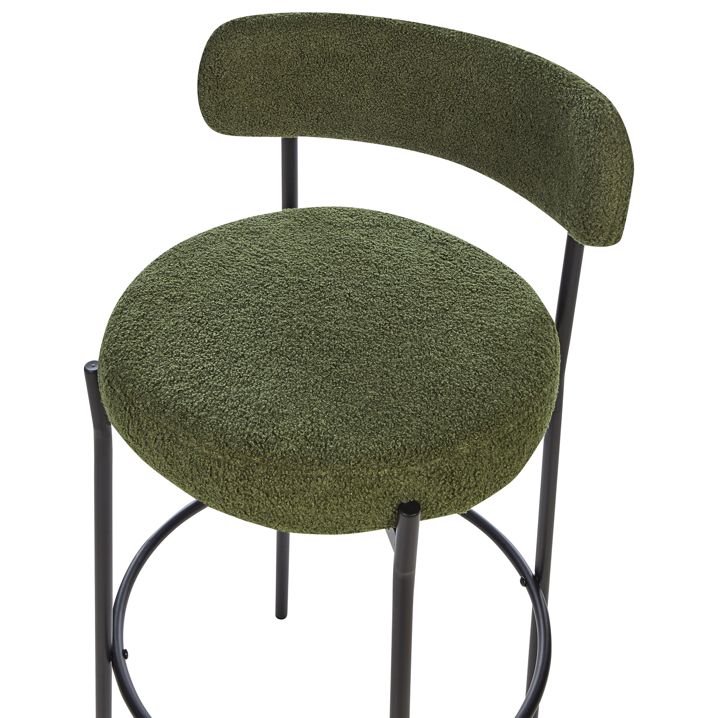 Dark Green Boucle Armless Bar Stools Set Of 2 Steel Legs