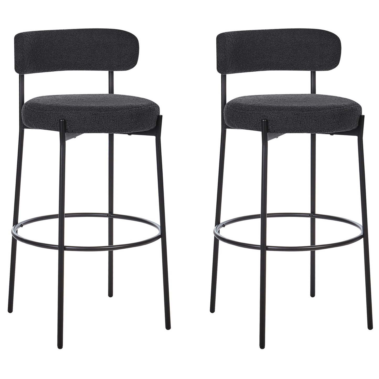 Set Of 2 Black Boucle Bar Stools Armless With Leg Caps Modern Dining Room Seating