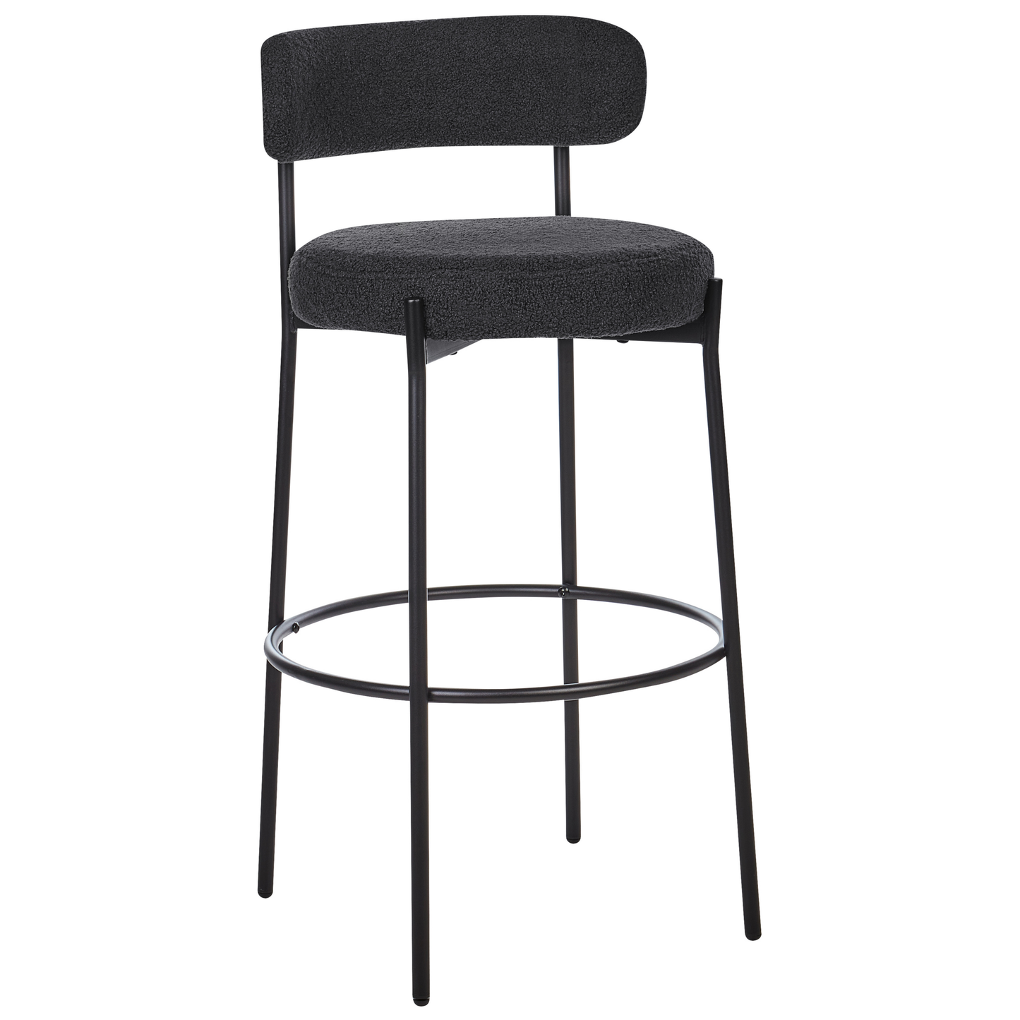 Set Of 2 Black Boucle Bar Stools Armless With Leg Caps Modern Dining Room Seating
