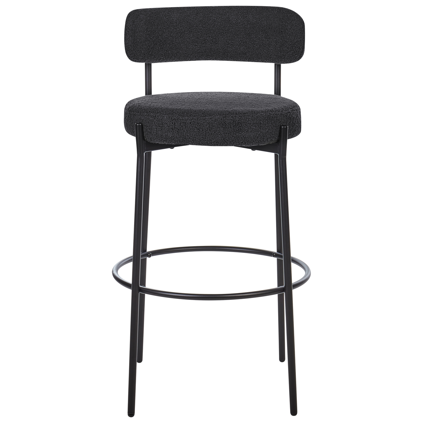 Set Of 2 Black Boucle Bar Stools Armless With Leg Caps Modern Dining Room Seating