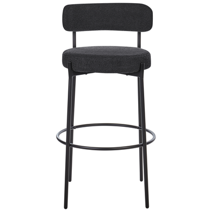 Set Of 2 Black Boucle Bar Stools Armless With Leg Caps Modern Dining Room Seating