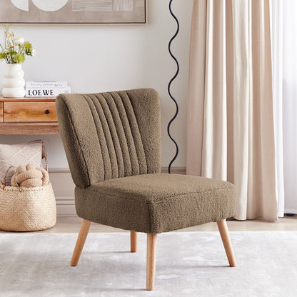 Brown Boucle Armless Armchair With Vertical Tufting Legs