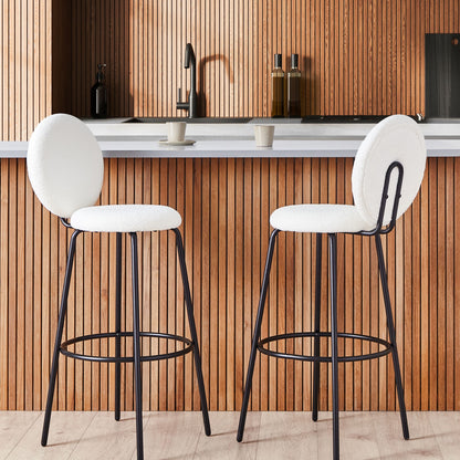Boucle Bar Stools White Armless Set Of 2 Black Steel Legs