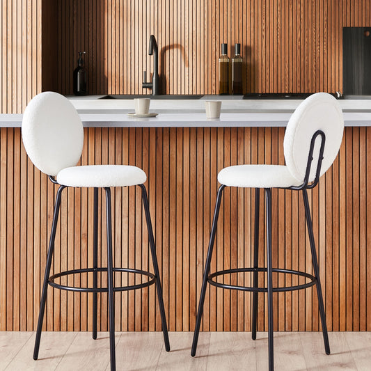 Boucle Bar Stools White Armless Set Of 2 Black Steel Legs