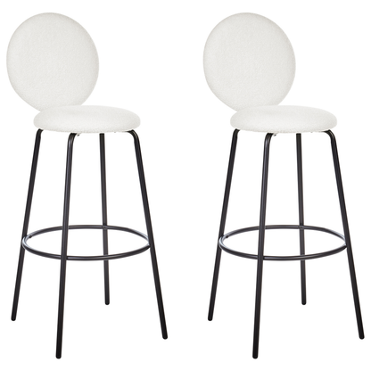 Boucle Bar Stools White Armless Set Of 2 Black Steel Legs