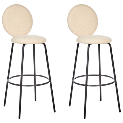 Boucle Bar Stools Pair Light Beige Armless Black Legs