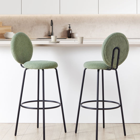 Light Green Boucle Bar Stools Set Of 2 Armless With Black Steel Legs Modern Dining
