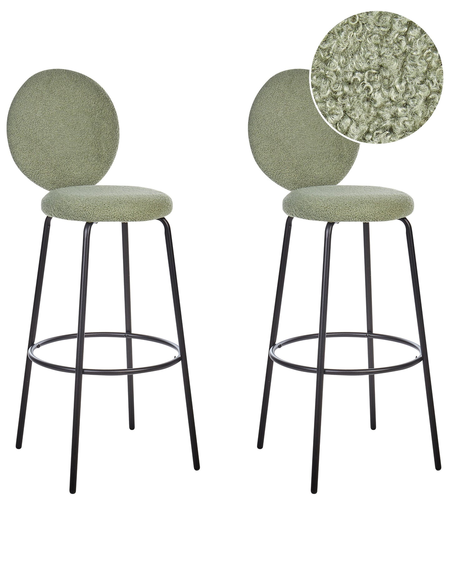 Light Green Boucle Bar Stools Set Of 2 Armless With Black Steel Legs Modern Dining