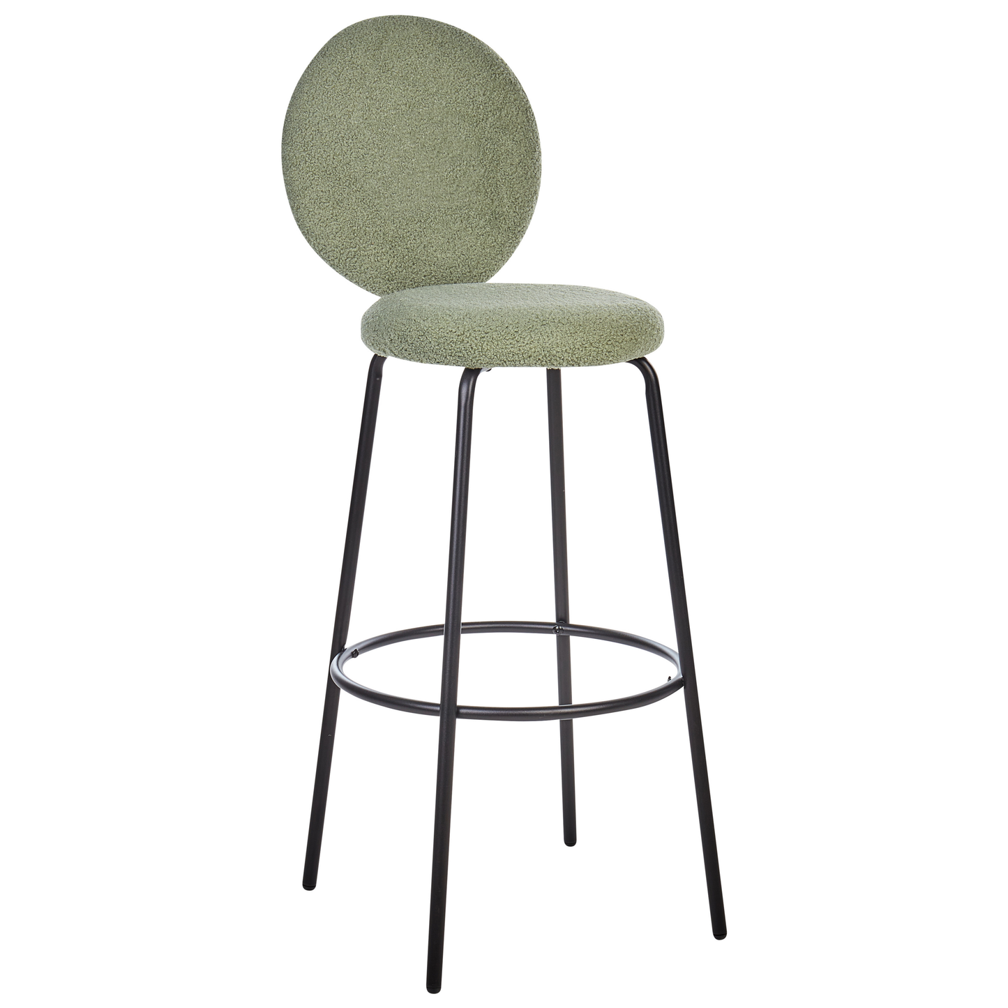 Light Green Boucle Bar Stools Set Of 2 Armless With Black Steel Legs Modern Dining