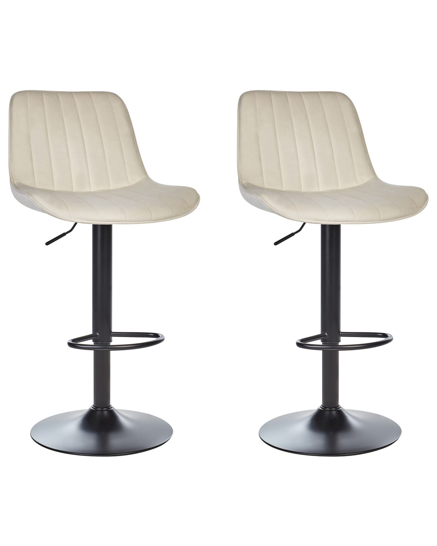 Velvet Bar Stools Set of 2 Light Beige Swivel Black Steel