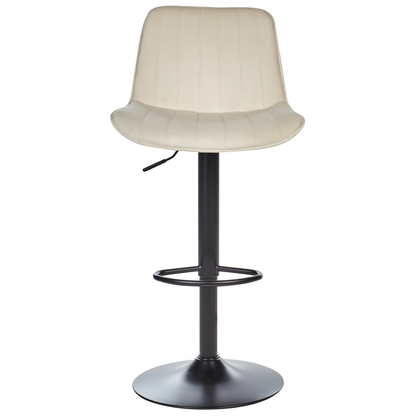 Velvet Bar Stools Set of 2 Light Beige Swivel Black Steel