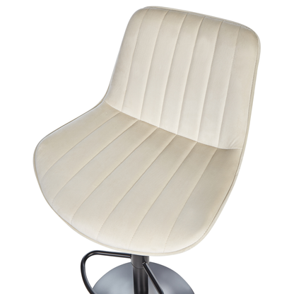 Velvet Bar Stools Set of 2 Light Beige Swivel Black Steel